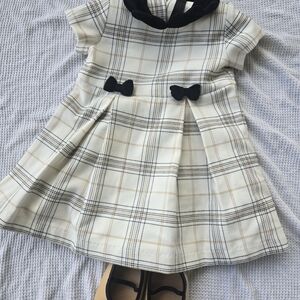 Plaid Dress with Black Bow Accents